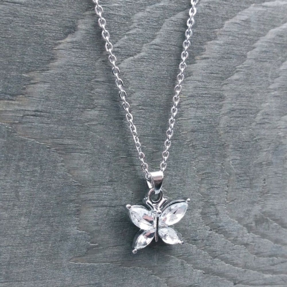 Rhinestone butterfly charm & silver tone n… - Picture 3 of 3